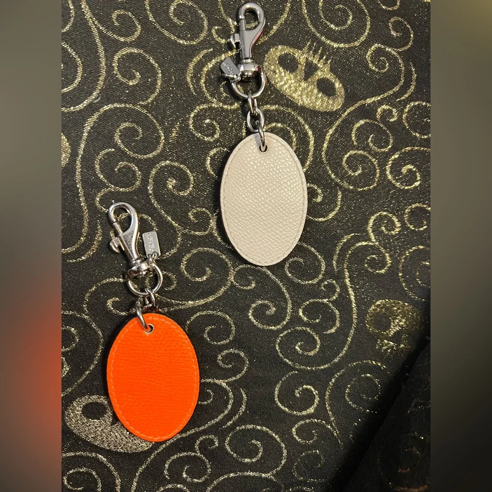 Coach Orange or White Leather Keychains Bag Charms (1) pc choice of one